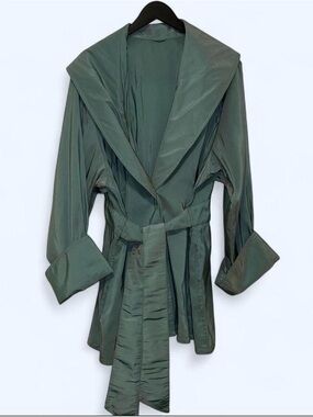 Ralph Lauren Deep Green Satin Shawl-Collar Trench Coat
